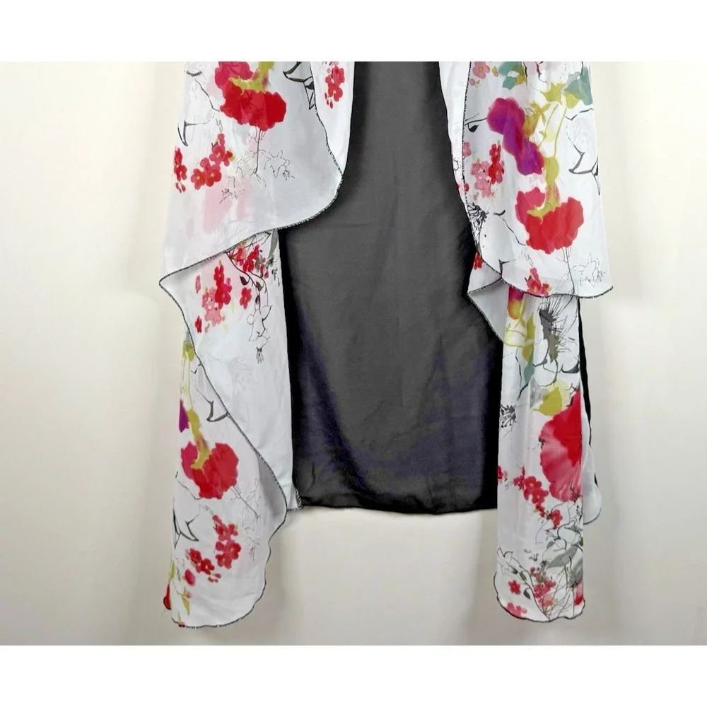2Chic Floral Waterfall Kimono Duster Poncho Shrug Semi Sheer Womens One‎ Size